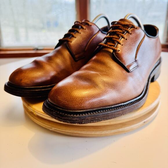 Vintage Allen Edmonds LEEDS Plain Toe Derby Shoe Mens Sz 10 B Brown Pebbled - Picture 1 of 8